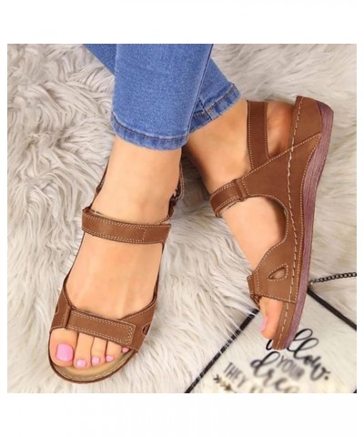 Gladiator Sandals For Women Open Women's Causal Wedges Outdoor Beach Toe Sandals Solid Ladies Shoes Women's Brown $13.72 Sandals