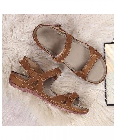 Gladiator Sandals For Women Open Women's Causal Wedges Outdoor Beach Toe Sandals Solid Ladies Shoes Women's Brown $13.72 Sandals