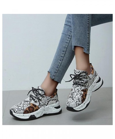 Women's Colorblock Chunky Heel Sneakers Fashion Lace Up Sports Shoes Casual Low Top Walking Sneakers White $19.13 Athletic Shoes