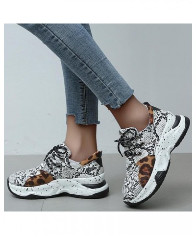 Women's Colorblock Chunky Heel Sneakers Fashion Lace Up Sports Shoes Casual Low Top Walking Sneakers White $19.13 Athletic Shoes