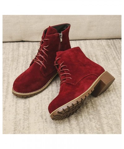 Ladies Vintage Solid Flock Lace Up Side Zipper Thick Heel Fashion Short Boots Womens Lace up Boots under 30 Red $21.34 Boots