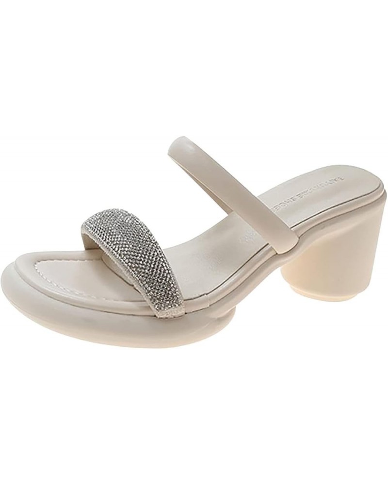 Women's Rhinestone Decorative Wedge Sandals Summer Slip on Thick Bottom Sandals Lightweight Arch Support Beach White 7.5 $21....