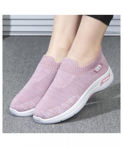 Fashion Spring and Summer Women Sports Shoes Flat Bottom and Soft Bottom Fly Woven Mesh Shoes Arch Support Women Pink $10.71 ...