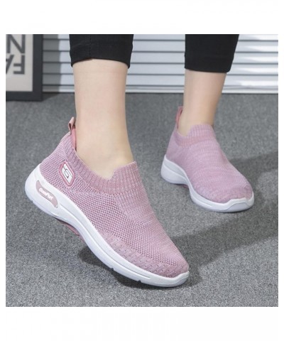 Fashion Spring and Summer Women Sports Shoes Flat Bottom and Soft Bottom Fly Woven Mesh Shoes Arch Support Women Pink $10.71 ...