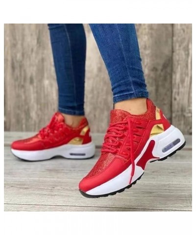 Women's Platform Sneakers Fashion Lace Up Wedge Chunky Bottom High Heels Anti Skid Breathable Walking Shoes Slip On Walking D...