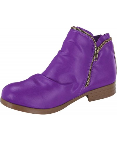 Rain Boots for Women Boots Casual Fashion Shoes Colors Women's Zipper Retro Short Solid women's Proper Boots Zo-1-purple $20....