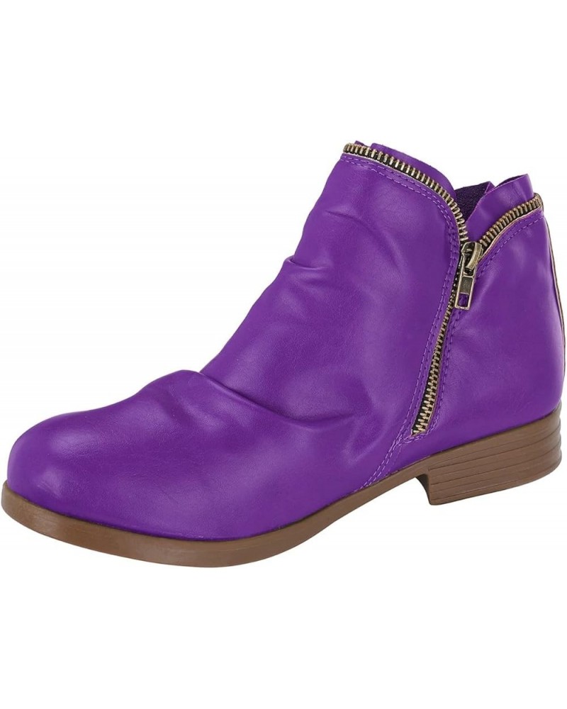 Rain Boots for Women Boots Casual Fashion Shoes Colors Women's Zipper Retro Short Solid women's Proper Boots Zo-1-purple $20....