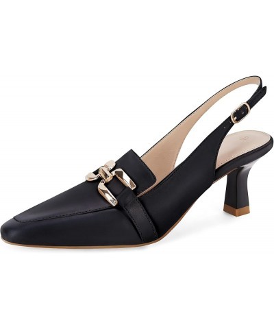 Womens Kitten Heels Slingback Closed Pointed Toe Dress Shoes Metal Chain Buckle Elegant Pumps Black $26.21 Pumps