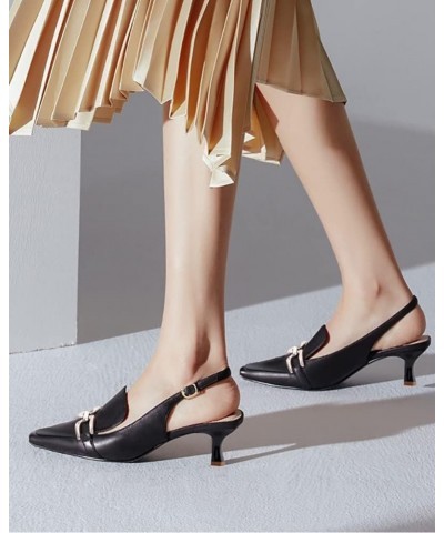 Womens Kitten Heels Slingback Closed Pointed Toe Dress Shoes Metal Chain Buckle Elegant Pumps Black $26.21 Pumps