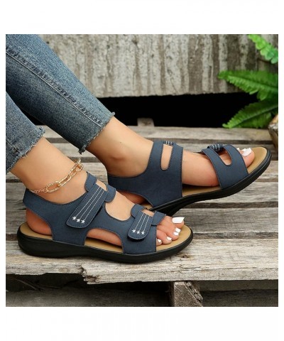 Sandals Women Comfortable Dressy Ladies Leopard Print Leather Open Toe Hook Loop Flat Sandals Leather Flat Sandals Dark Blue ...