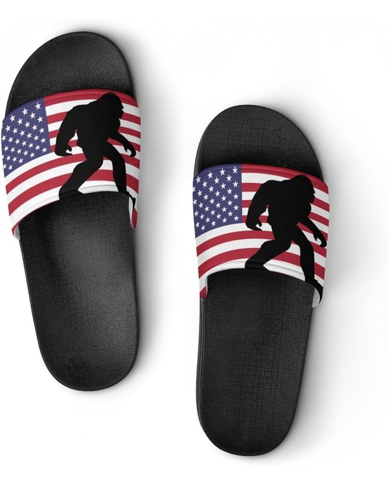 Bigfoot US Flag Home Slippers PVC Open Toe Shower Slippers Fashion Sandals for Men Women 45 (275mm) Black-style $26.09 Slippers