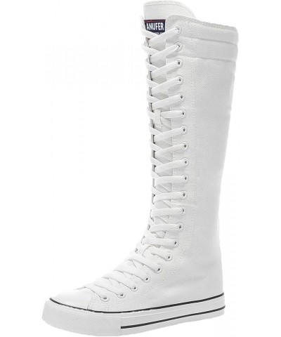 Women Fashion Canvas Dance Boots Knee High Bicycling Boots Girls Fancy School Shoes White-flat $22.09 Boots