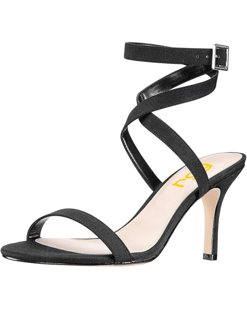 Women Strappy Open Toe Sandals Ankle Wrap Mid Kitten Heels Sexy Summer Buckle Shoes Size 4-15 US Black $40.41 Sandals