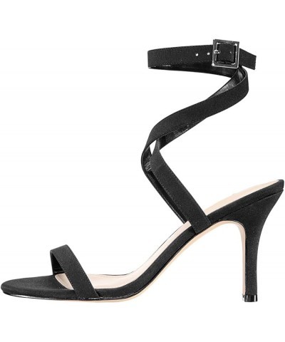 Women Strappy Open Toe Sandals Ankle Wrap Mid Kitten Heels Sexy Summer Buckle Shoes Size 4-15 US Black $40.41 Sandals