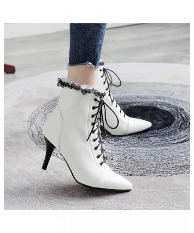 Women Vintage Victorian Lace Up Boots Kitten Heel Ankle Boots Pointed Toe Mid Heel Booties With Zipper Wedding Bridal Costume...