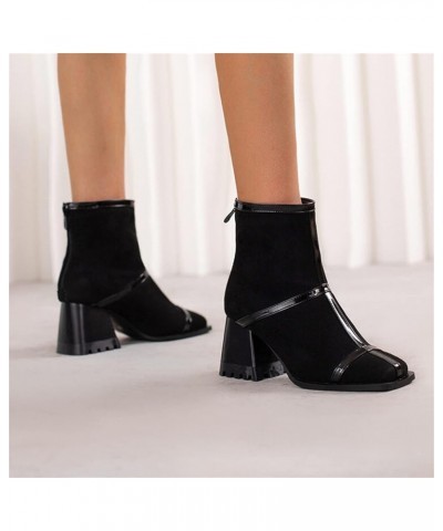 Black Platform Boots Short Wellies Women Walking Riding Boots Rubber Sole Calf Boots Black-4 $28.40 Boots