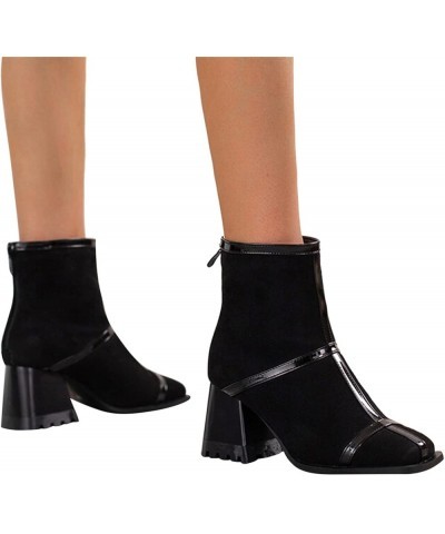 Black Platform Boots Short Wellies Women Walking Riding Boots Rubber Sole Calf Boots Black-4 $28.40 Boots