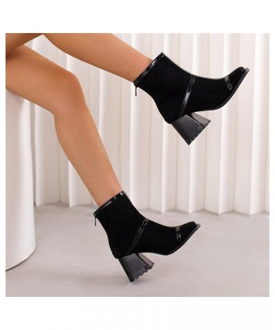 Black Platform Boots Short Wellies Women Walking Riding Boots Rubber Sole Calf Boots Black-4 $28.40 Boots