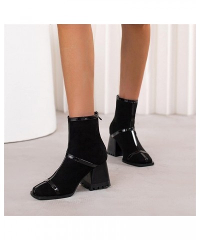 Black Platform Boots Short Wellies Women Walking Riding Boots Rubber Sole Calf Boots Black-4 $28.40 Boots