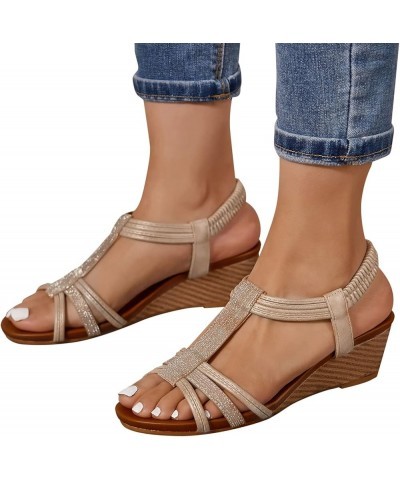 Women's Ankle Strap Flat Sandals, Women Sandals Peep Toe T Strap Bohemia Women Sandals Flats Flip Flops Beach Gold $15.65 San...