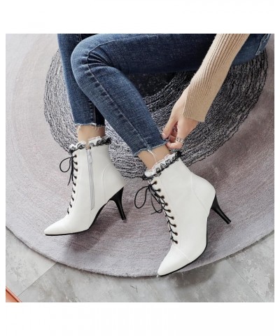 Women Vintage Victorian Lace Up Boots Kitten Heel Ankle Boots Pointed Toe Mid Heel Booties With Zipper Wedding Bridal Costume...