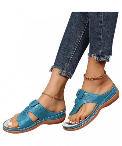 Womens Sandals Size 8 Women Summer Roman Comfy Sandals Flat Bottomed Slip On Clip Toe Flip Flops Sandals With Light Blue $30....