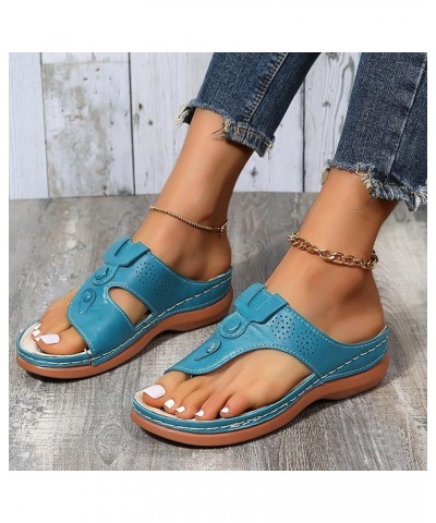 Womens Sandals Size 8 Women Summer Roman Comfy Sandals Flat Bottomed Slip On Clip Toe Flip Flops Sandals With Light Blue $30....