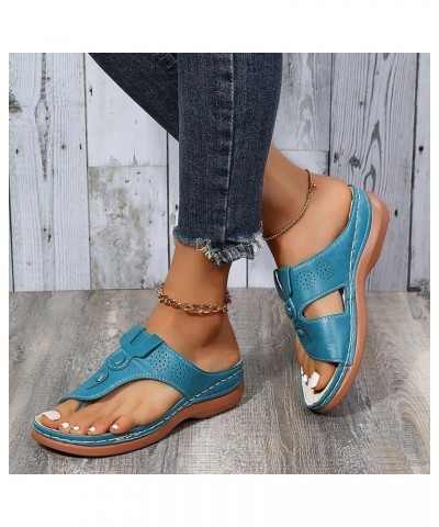 Womens Sandals Size 8 Women Summer Roman Comfy Sandals Flat Bottomed Slip On Clip Toe Flip Flops Sandals With Light Blue $30....