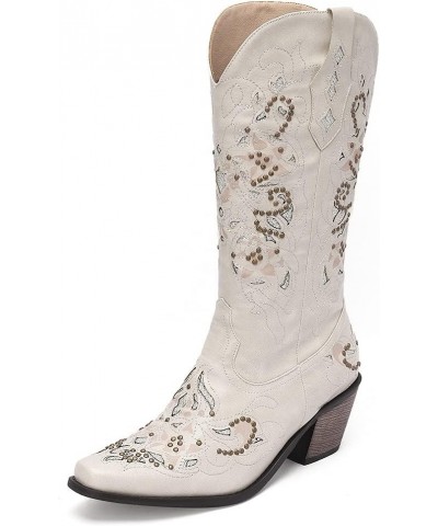 Classic Cowboy Boots Block High Heels Women Size EU34-45 028 White $25.19 Boots