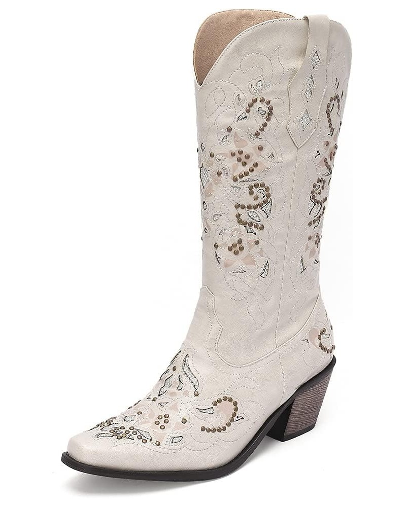 Classic Cowboy Boots Block High Heels Women Size EU34-45 028 White $25.19 Boots