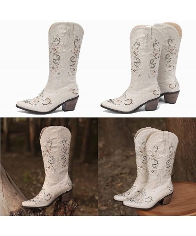 Classic Cowboy Boots Block High Heels Women Size EU34-45 028 White $25.19 Boots