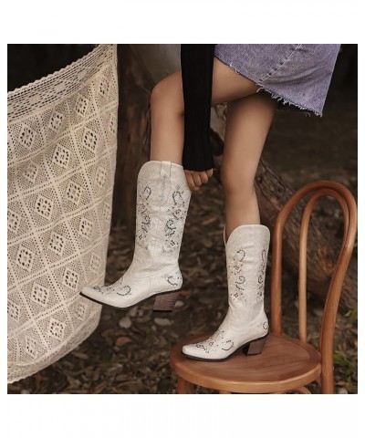 Classic Cowboy Boots Block High Heels Women Size EU34-45 028 White $25.19 Boots