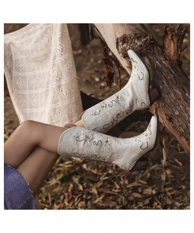 Classic Cowboy Boots Block High Heels Women Size EU34-45 028 White $25.19 Boots