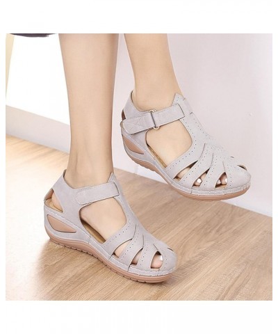 Hiking Sandals for Women, Women's Wedge Sandal with Buckle Strap Arch Support Summer Comfy Closed Toe Hollow Breathable Roman...