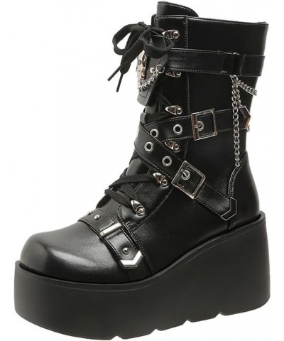 Women's Goth Platform Ankle Boots with Bat Wing Buckles Chunky Block Heels Round Toe Zipper Punk Motorcycle Combat Boots Comf...