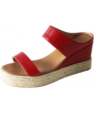 Womens Casual Ankle Strap Buckle Sandal Summer Beach Dress Shoe Orthopedic Open Square Toe Flat 32-cadho-red $17.93 Sandals