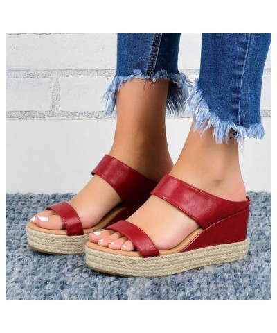 Womens Casual Ankle Strap Buckle Sandal Summer Beach Dress Shoe Orthopedic Open Square Toe Flat 32-cadho-red $17.93 Sandals