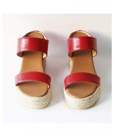 Womens Casual Ankle Strap Buckle Sandal Summer Beach Dress Shoe Orthopedic Open Square Toe Flat 32-cadho-red $17.93 Sandals