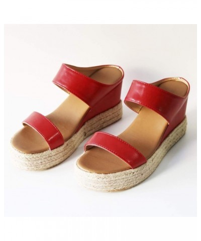 Womens Casual Ankle Strap Buckle Sandal Summer Beach Dress Shoe Orthopedic Open Square Toe Flat 32-cadho-red $17.93 Sandals