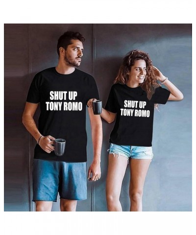 Solid Color Round Neck English Letter Printed Short Sleeved T Shirt Tops for Men and Womens Workout Tops Short Black $10.40 W...