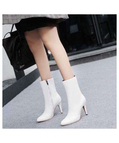 Women Mid-Calf Stiletto Boots White $26.78 Boots