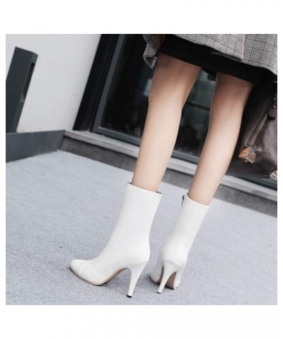 Women Mid-Calf Stiletto Boots White $26.78 Boots