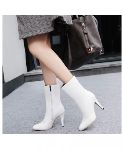 Women Mid-Calf Stiletto Boots White $26.78 Boots