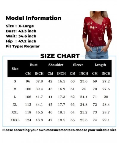 Women's Casual Long Sleeve V Neck Cute Shirts Lapel Neck Xmax Printed Tee Blouses Fall Winter Colorblock Loungewear 1-vermili...