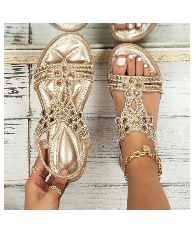 Sandals For Womens Studded Crystal Shoes Wedges Elastic Strap Roman Sandals Z 14-gold $26.39 Sandals