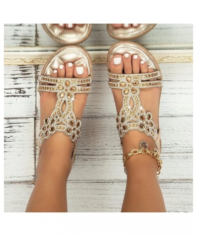 Sandals For Womens Studded Crystal Shoes Wedges Elastic Strap Roman Sandals Z 14-gold $26.39 Sandals