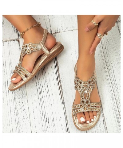 Sandals For Womens Studded Crystal Shoes Wedges Elastic Strap Roman Sandals Z 14-gold $26.39 Sandals