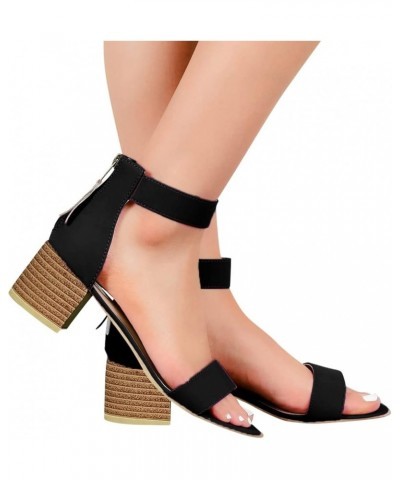 Women's Fish Mouth Chunky Heels Sandals Summer Breathable Open Toe Beach Sandals with Back Zipper Outdoor Ankle 7.5 Black $17...