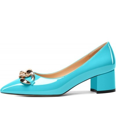 Women's Block Heel Pumps Pointed Toe Mid Heels Heeled Pumps Low Heels with Metal Chain Dressy Wedding Party Shoes Ocean Blue ...