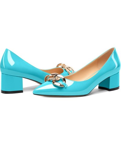 Women's Block Heel Pumps Pointed Toe Mid Heels Heeled Pumps Low Heels with Metal Chain Dressy Wedding Party Shoes Ocean Blue ...